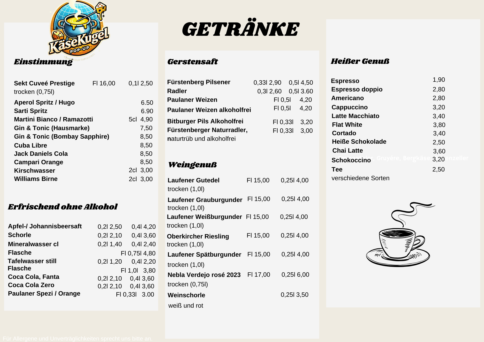 Getränkekarte